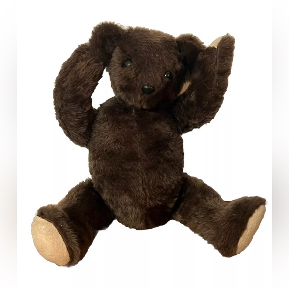 Vtg Holiday Teddy Bear Chocolate Brown Fully Jointed Posable 12”-22” Christmas - Picture 3 of 11